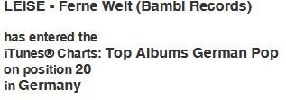 LEISE ist mit ihrer Single "Ferne Welt" in die Charts eingestiegen